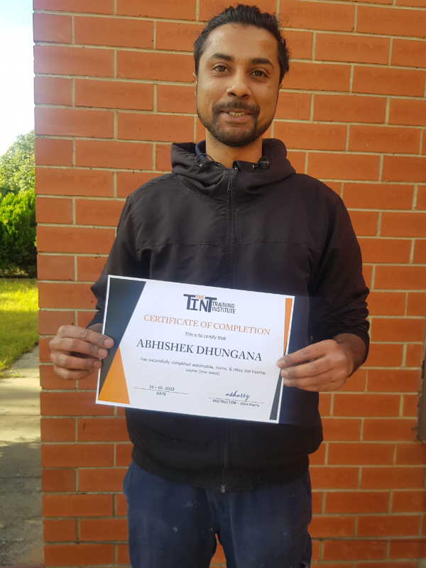 Abheshik — Window Tint Skool certificate