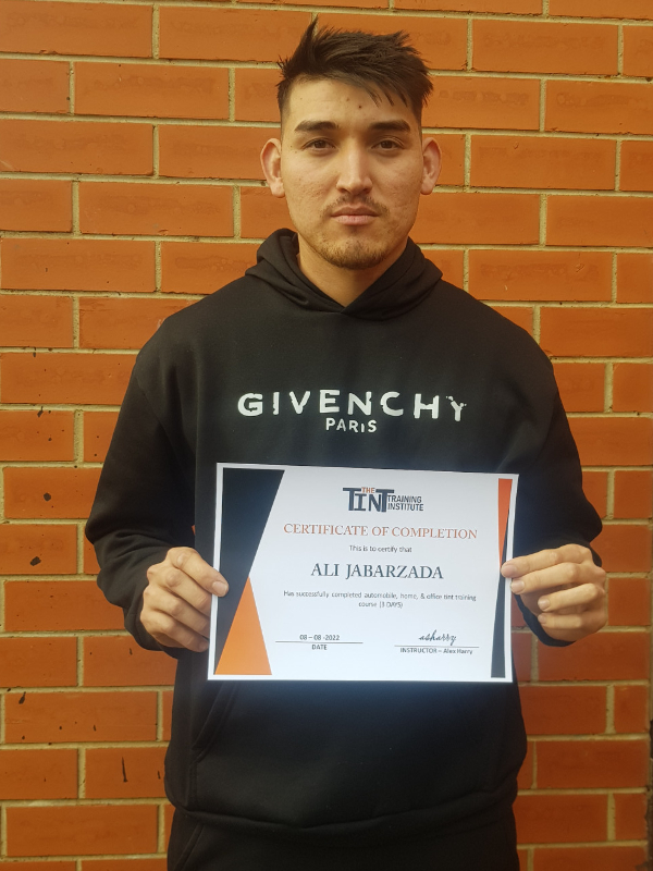 Ali Jabarzada — Window Tint Skool certificate